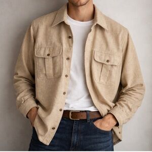 Vtg Yves Saint Laurent Wool Blend Shirt Mens S Beige Shacket Utility Safari EUC